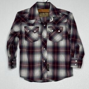 Wrangler Boys Retro Button Down Shirt Size‎ XXS Plaid Pearl Snap Purple Western